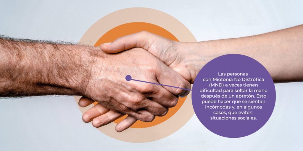 Imagen que describe como las personas con MND tienen dificultad para soltar la mano después de un apretón de manos.